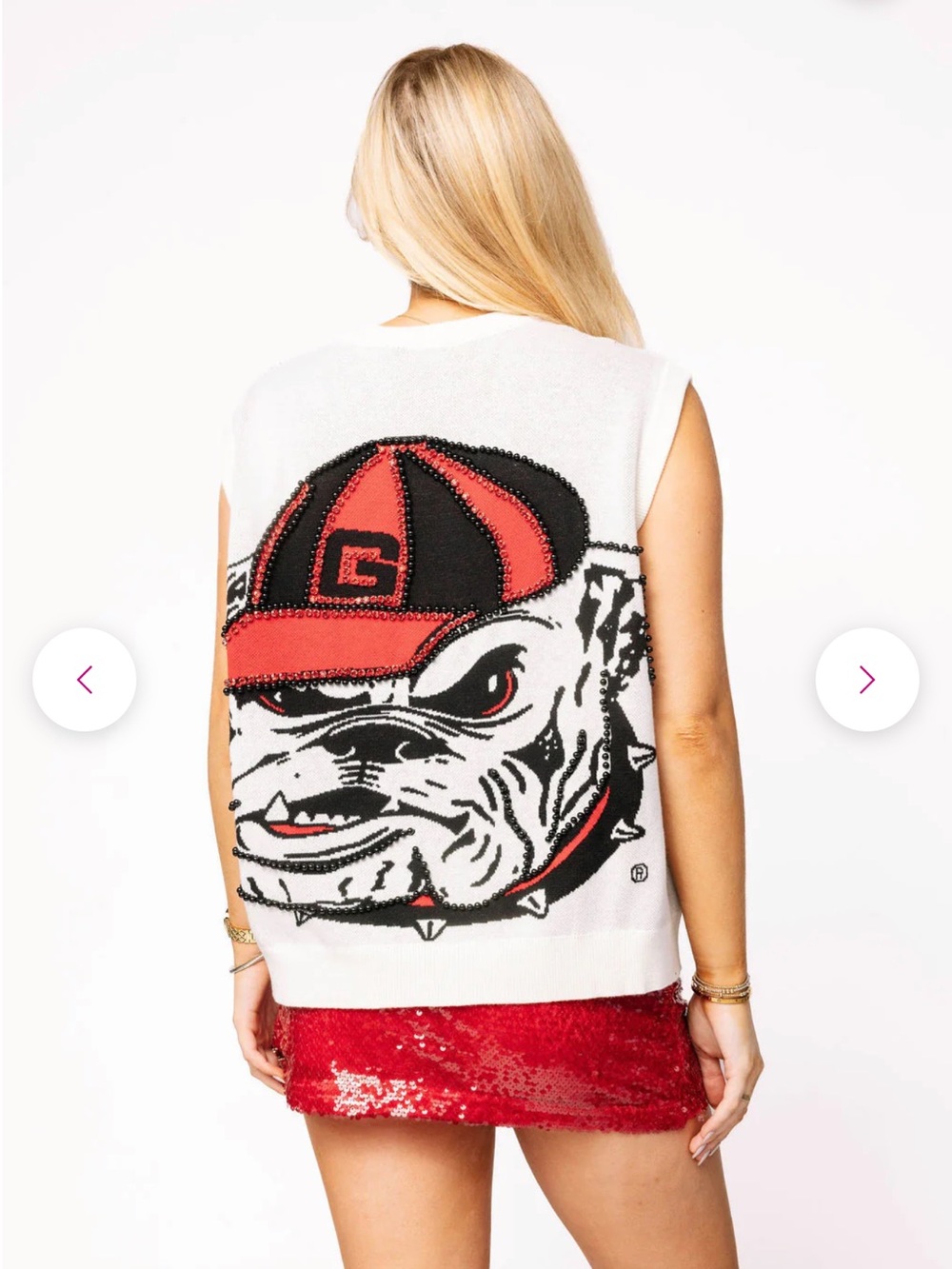 QUEEN OF SPARKLES White Knit Bulldog Vest with Red and Black Graphic XXL